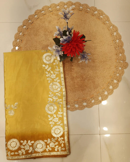 DOLA SILK TWO DIE KACCHA GOTA WORK SAREE BY SKFBHOLUBHAI