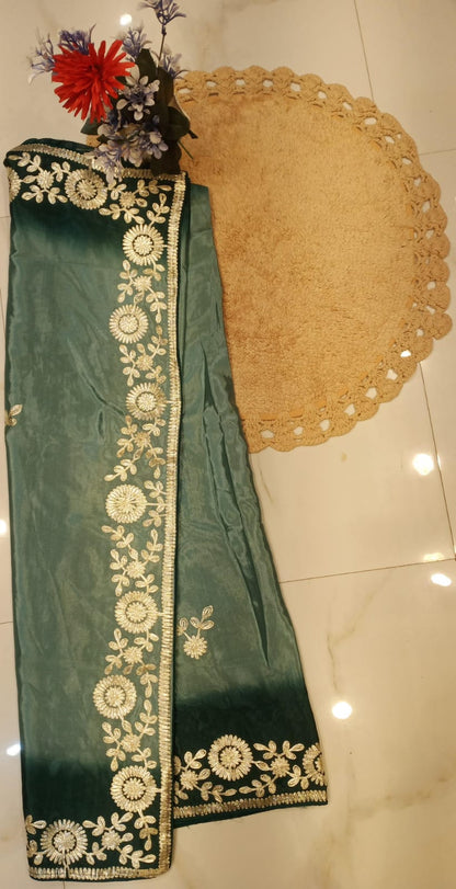 DOLA SILK TWO DIE KACCHA GOTA WORK SAREE BY SKFBHOLUBHAI