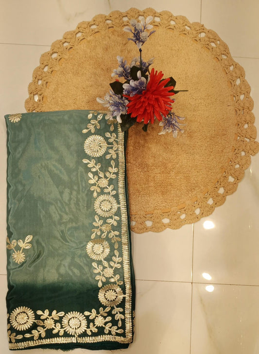 DOLA SILK TWO DIE KACCHA GOTA WORK SAREE BY SKFBHOLUBHAI