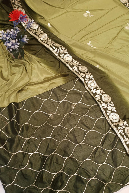 DOLA SILK TWO DIE KACCHA GOTA WORK SAREE BY SKFBHOLUBHAI
