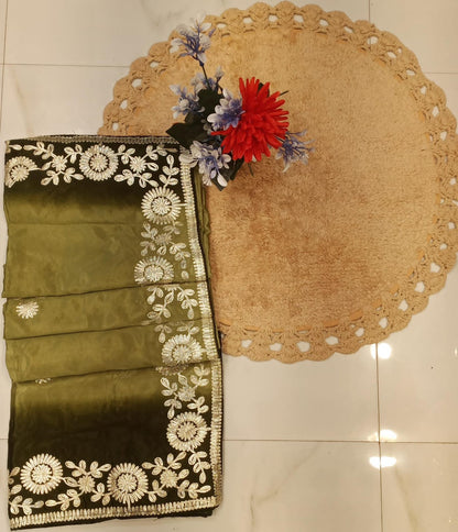 DOLA SILK TWO DIE KACCHA GOTA WORK SAREE BY SKFBHOLUBHAI
