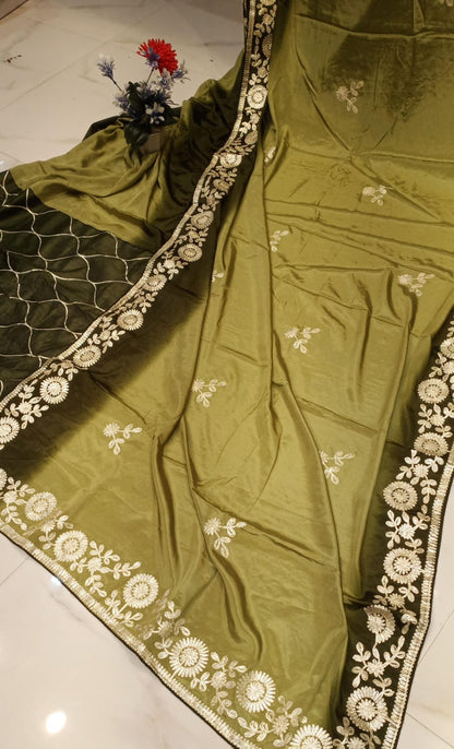 DOLA SILK TWO DIE KACCHA GOTA WORK SAREE BY SKFBHOLUBHAI