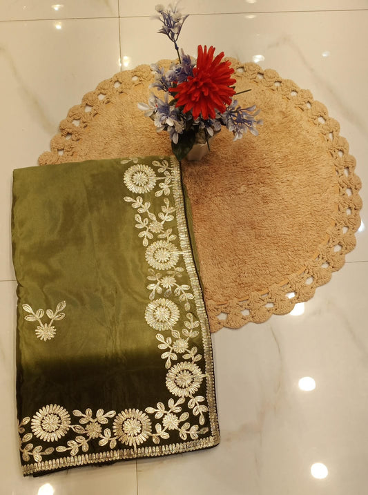 DOLA SILK TWO DIE KACCHA GOTA WORK SAREE BY SKFBHOLUBHAI