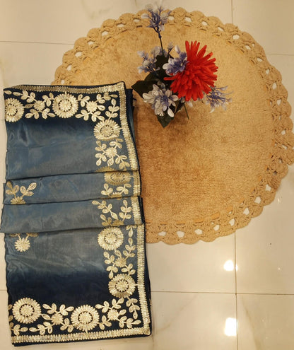 DOLA SILK TWO DIE KACCHA GOTA WORK SAREE BY SKFBHOLUBHAI