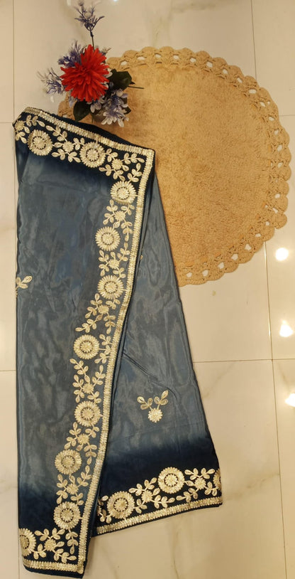 DOLA SILK TWO DIE KACCHA GOTA WORK SAREE BY SKFBHOLUBHAI