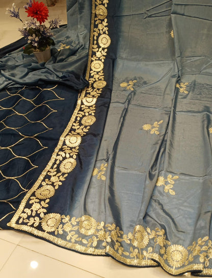 DOLA SILK TWO DIE KACCHA GOTA WORK SAREE BY SKFBHOLUBHAI
