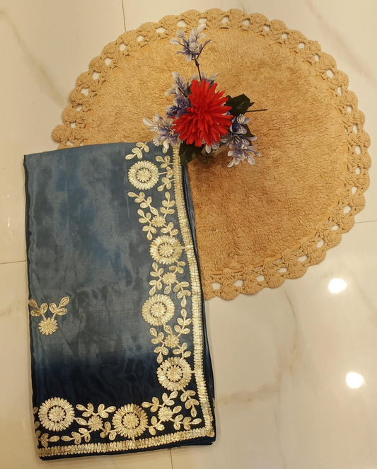 DOLA SILK TWO DIE KACCHA GOTA WORK SAREE BY SKFBHOLUBHAI
