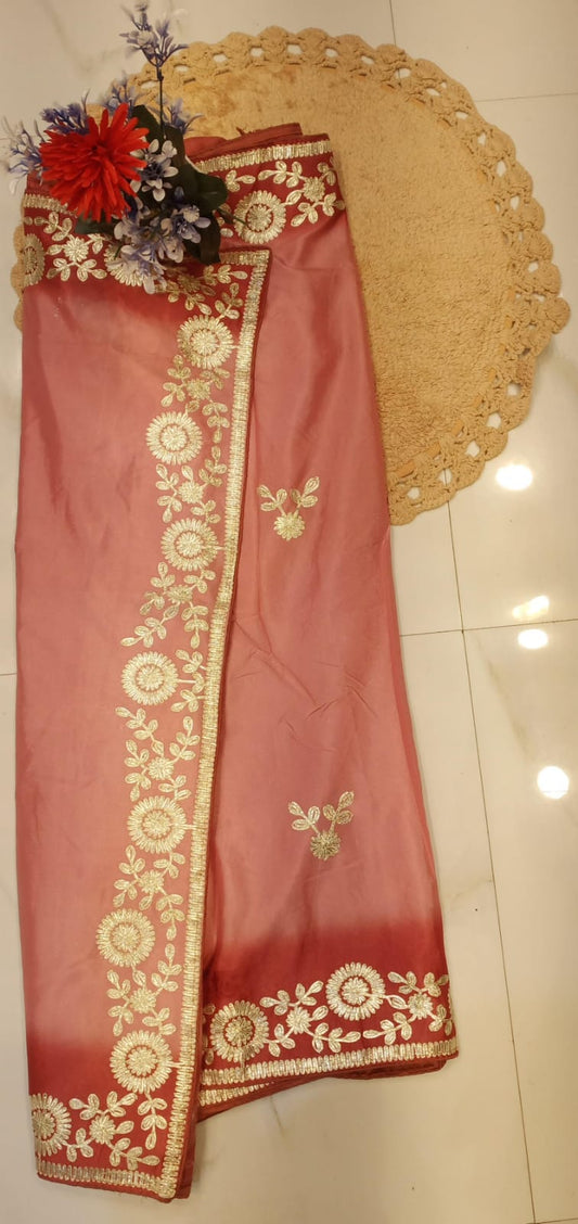 DOLA SILK TWO DIE KACCHA GOTA WORK SAREE BY SKFBHOLUBHAI