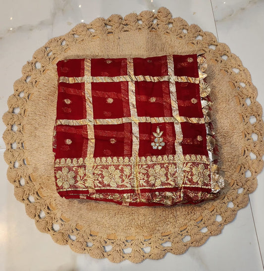 KARWACHAUTH RED COLOUR VISCOSE GEORGETTE FABRIC GHAT CHOLA SAREE BY SKFBHOLUBHAI