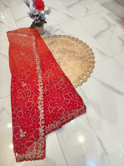 FESTIVAL SPECIAL BANDHEJ SAREE WITH PITTEN WORK BY SKFBHOLUBHAI
