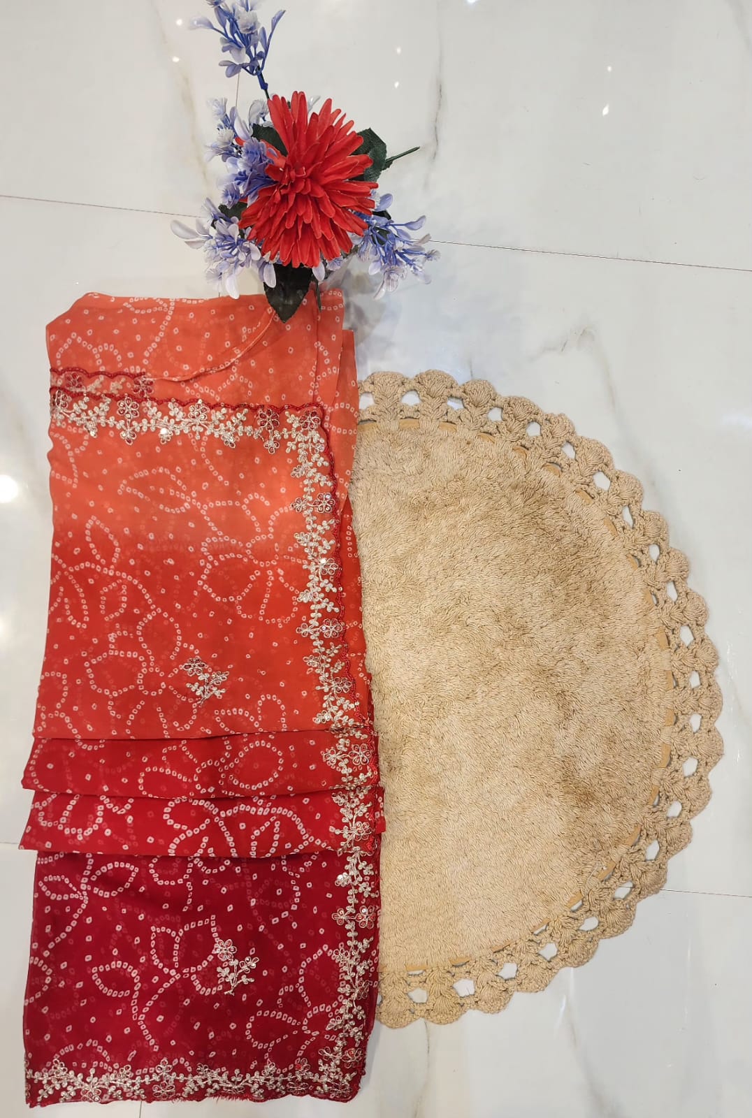 FESTIVAL SPECIAL BANDHEJ SAREE WITH PITTEN WORK BY SKFBHOLUBHAI