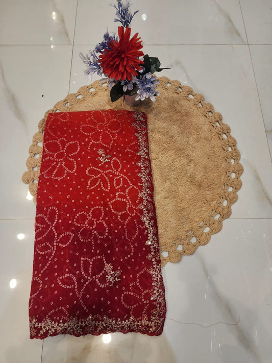 FESTIVAL SPECIAL BANDHEJ SAREE WITH PITTEN WORK BY SKFBHOLUBHAI