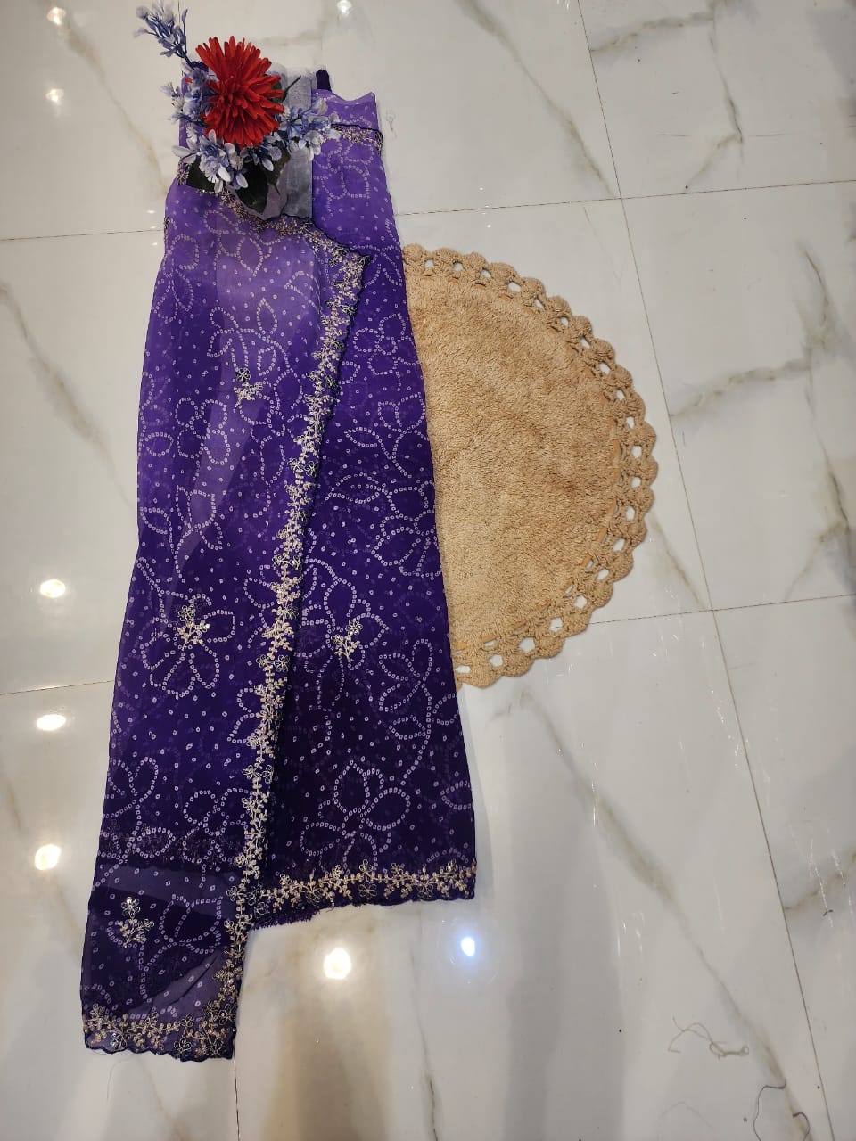 FESTIVAL SPECIAL BANDHEJ SAREE WITH PITTEN WORK BY SKFBHOLUBHAI