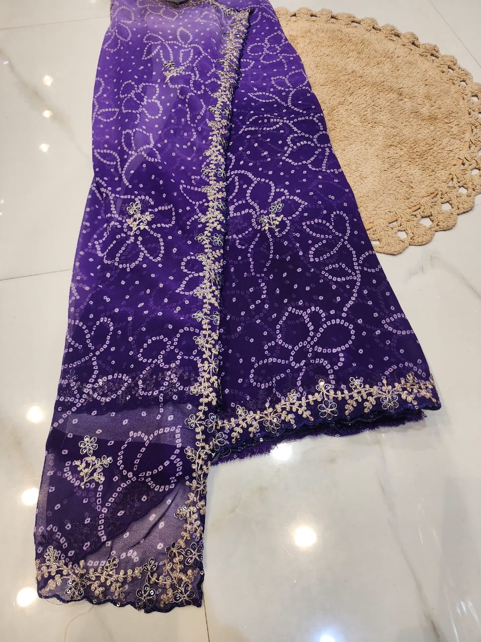 FESTIVAL SPECIAL BANDHEJ SAREE WITH PITTEN WORK BY SKFBHOLUBHAI