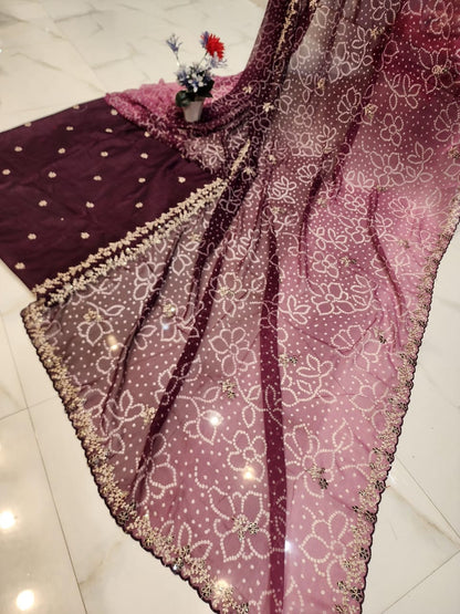 FESTIVAL SPECIAL BANDHEJ SAREE WITH PITTEN WORK BY SKFBHOLUBHAI