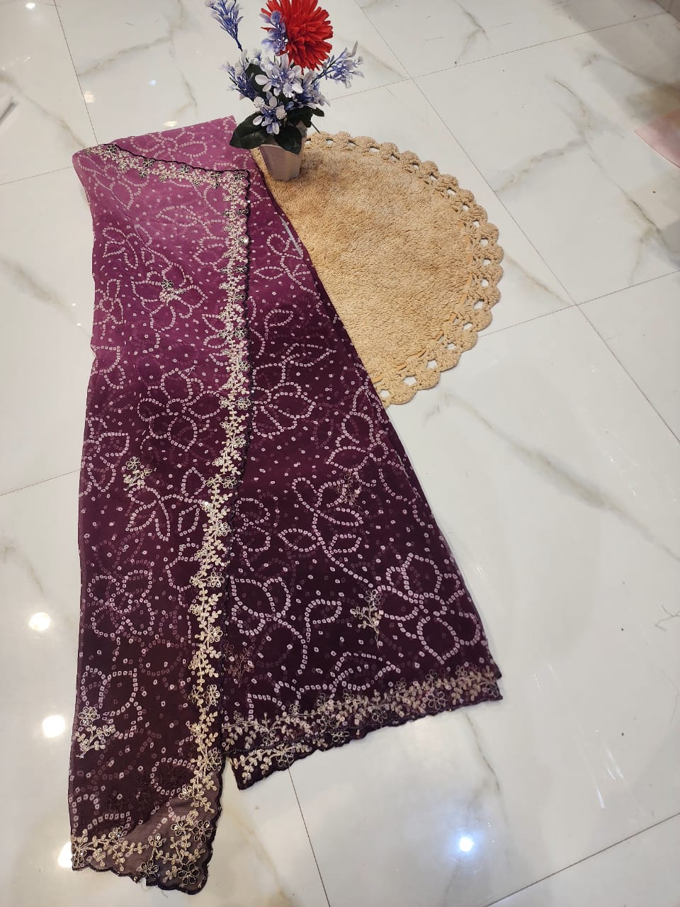 FESTIVAL SPECIAL BANDHEJ SAREE WITH PITTEN WORK BY SKFBHOLUBHAI