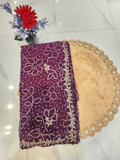 FESTIVAL SPECIAL BANDHEJ SAREE WITH PITTEN WORK BY SKFBHOLUBHAI