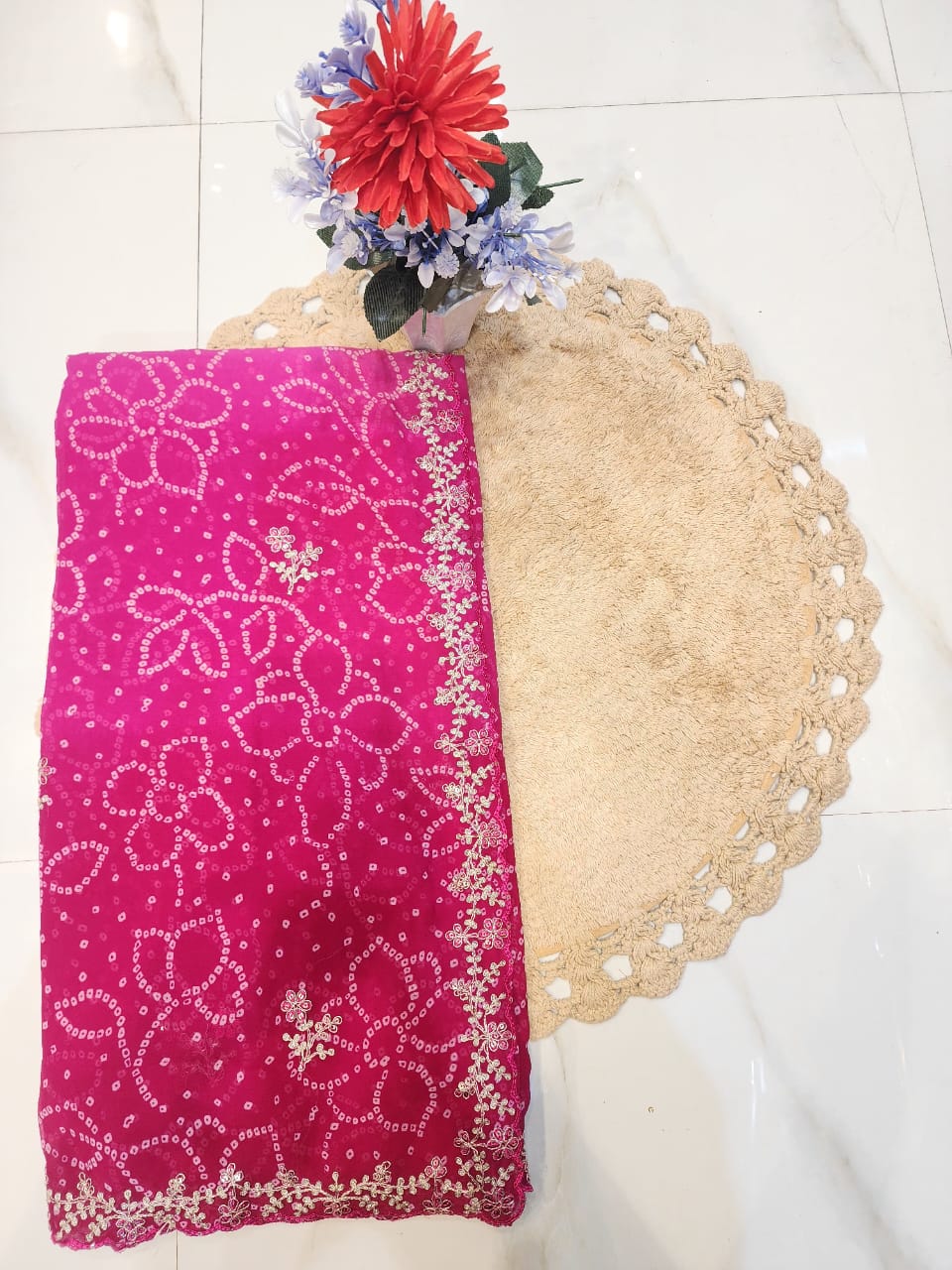 FESTIVAL SPECIAL BANDHEJ SAREE WITH PITTEN WORK BY SKFBHOLUBHAI