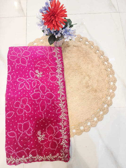 FESTIVAL SPECIAL BANDHEJ SAREE WITH PITTEN WORK BY SKFBHOLUBHAI