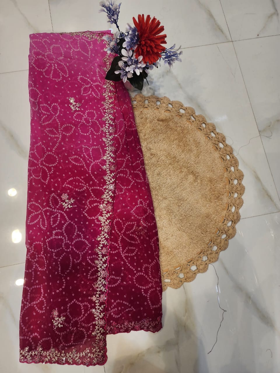 FESTIVAL SPECIAL BANDHEJ SAREE WITH PITTEN WORK BY SKFBHOLUBHAI