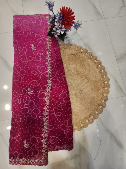 FESTIVAL SPECIAL BANDHEJ SAREE WITH PITTEN WORK BY SKFBHOLUBHAI