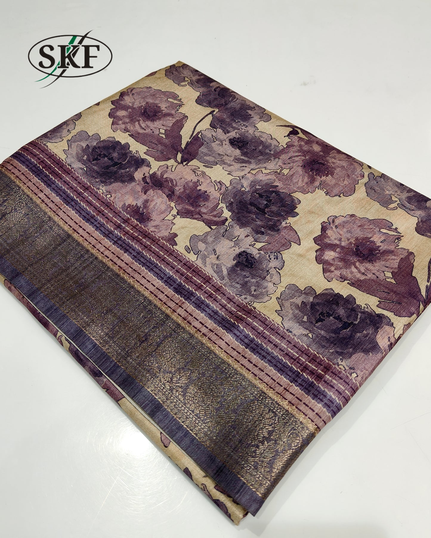 Pure Digital Tussar Silk Printed Zari Border Saree