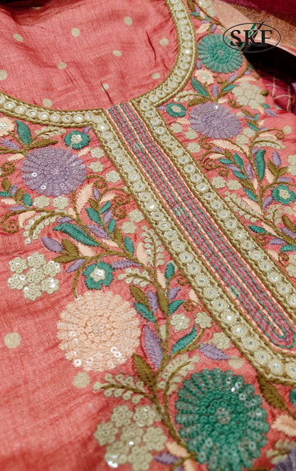 TUSSER SILK EMBROIDERY SUIT