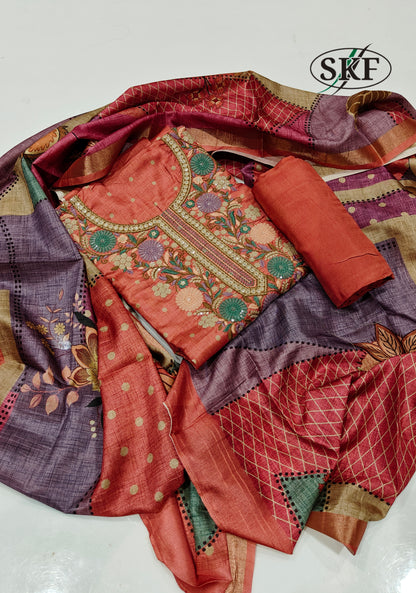 TUSSER SILK EMBROIDERY SUIT