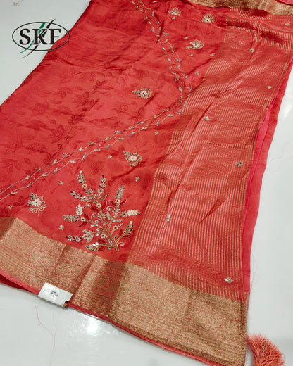 JAIPURI HANDWORK JACQUARD SAREE