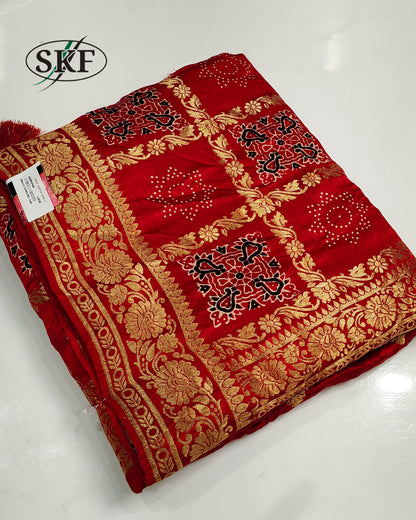 GAJJI SILK GHATCHOLA ZARI WEAVING MEHROON SAREE BY SKFBHOLUBHAI