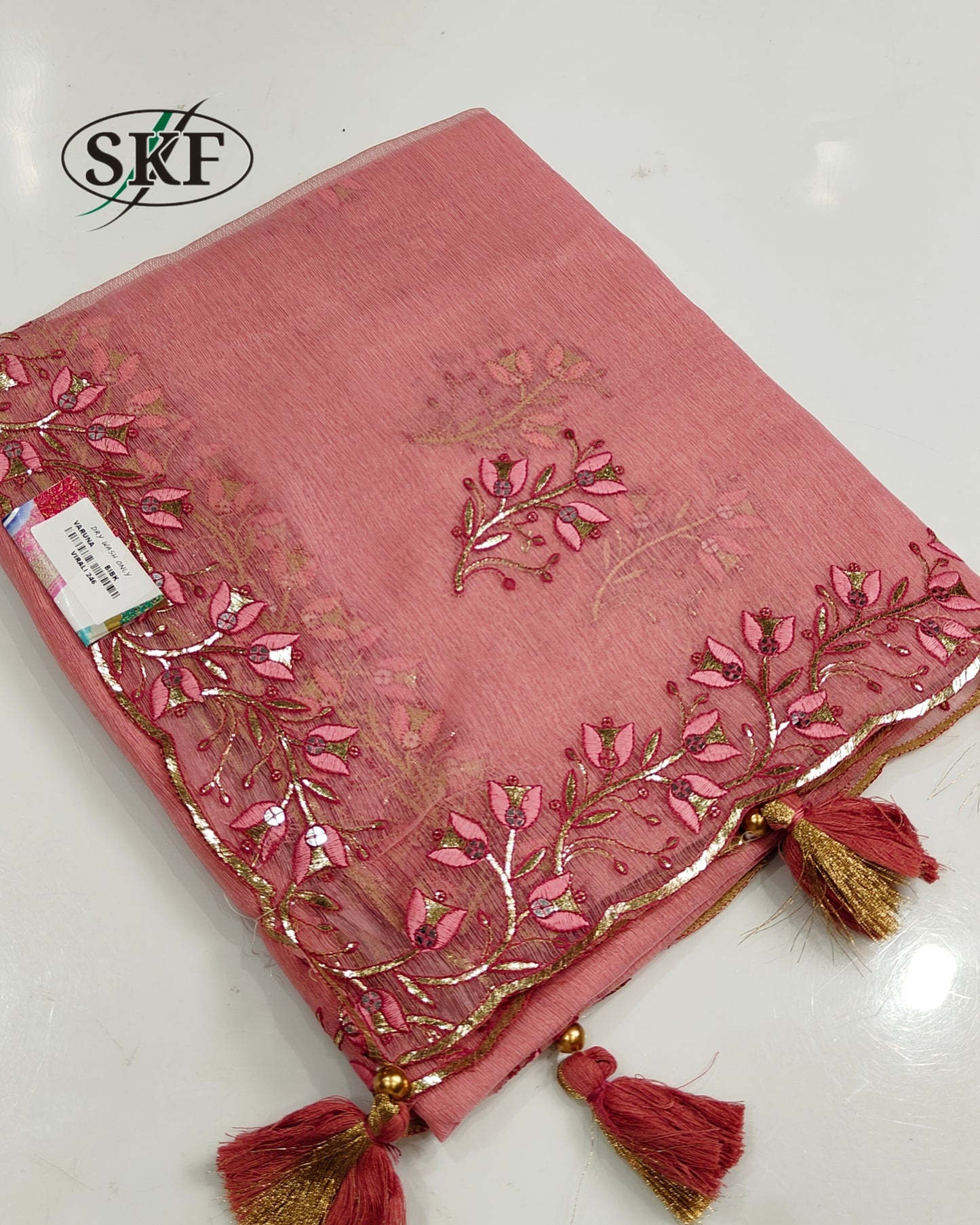 CHIFFON THREAD EMBROIDERY SAGE GREEN SAREE BY SKFBHOLUHAI