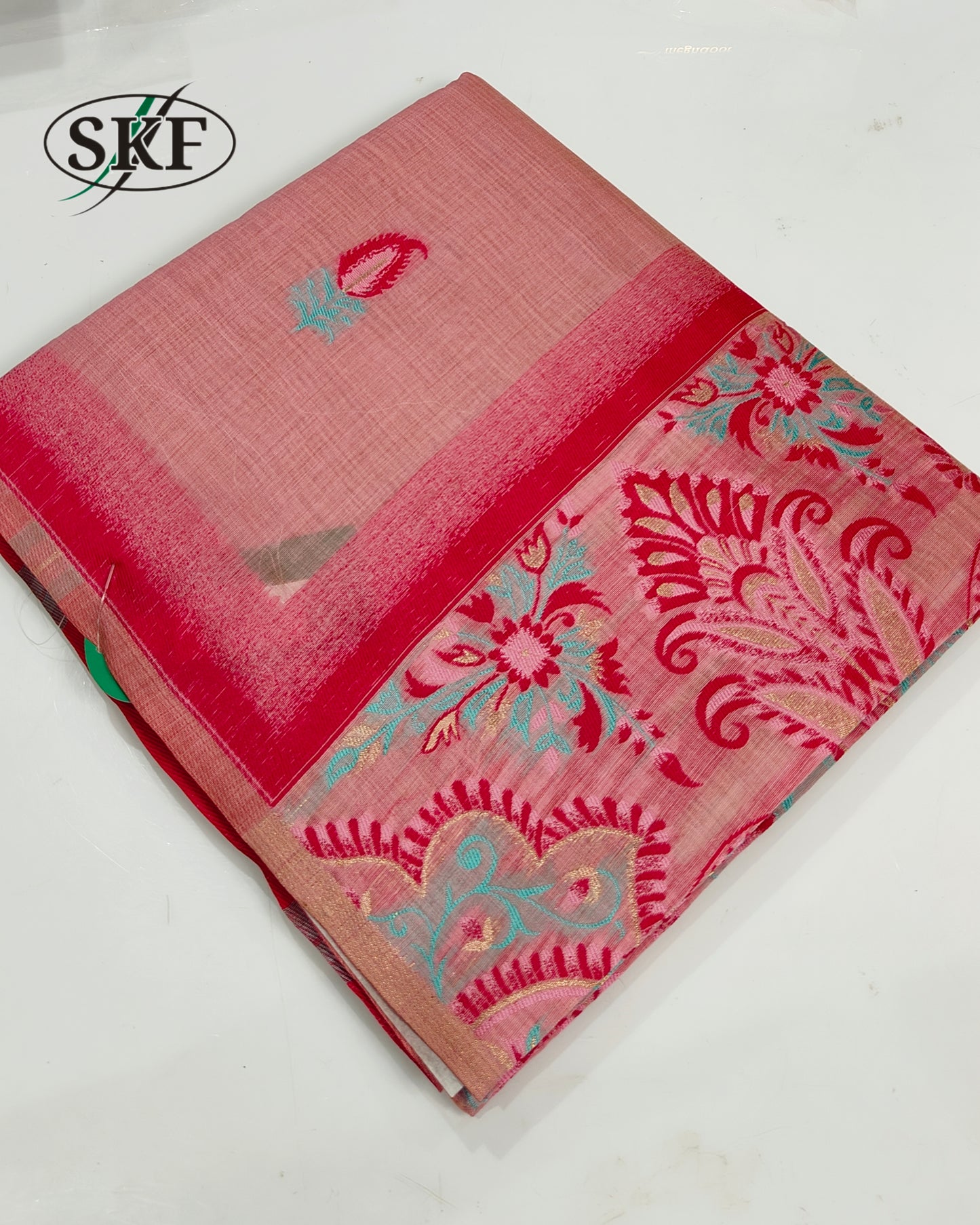 COTTON BLEND WEAVING FIROZI SAREE BY SKFBHOLUBHAI