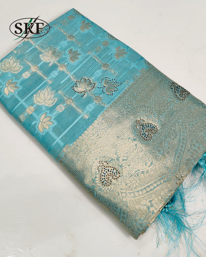 SILK WEAVING SEROSKI WORK SEE GREEN SAREE BY SKFBHOLUBHAI