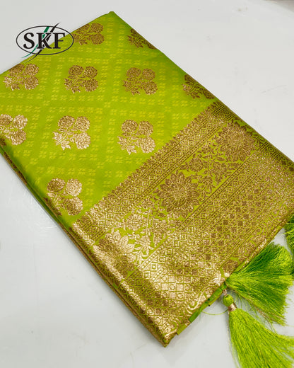 BANARSI SILK GOLD ZARI WEAVING BOTTLE GREEN SAREE BY SKFBHOLUBHAI