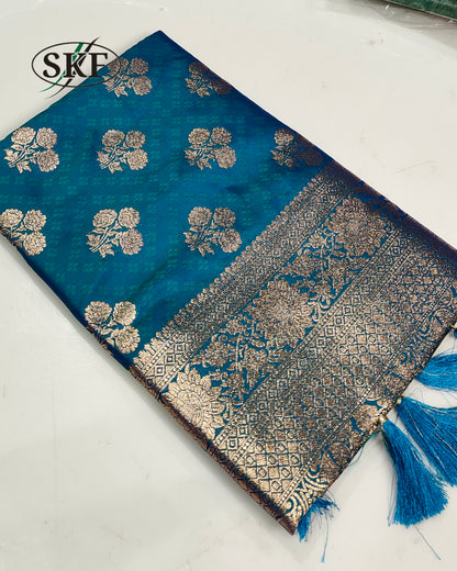 BANARSI SILK GOLD ZARI WEAVING BOTTLE GREEN SAREE BY SKFBHOLUBHAI