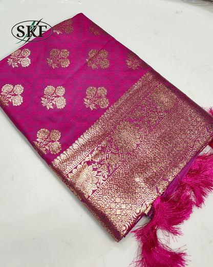 BANARSI SILK GOLD ZARI WEAVING BOTTLE GREEN SAREE BY SKFBHOLUBHAI