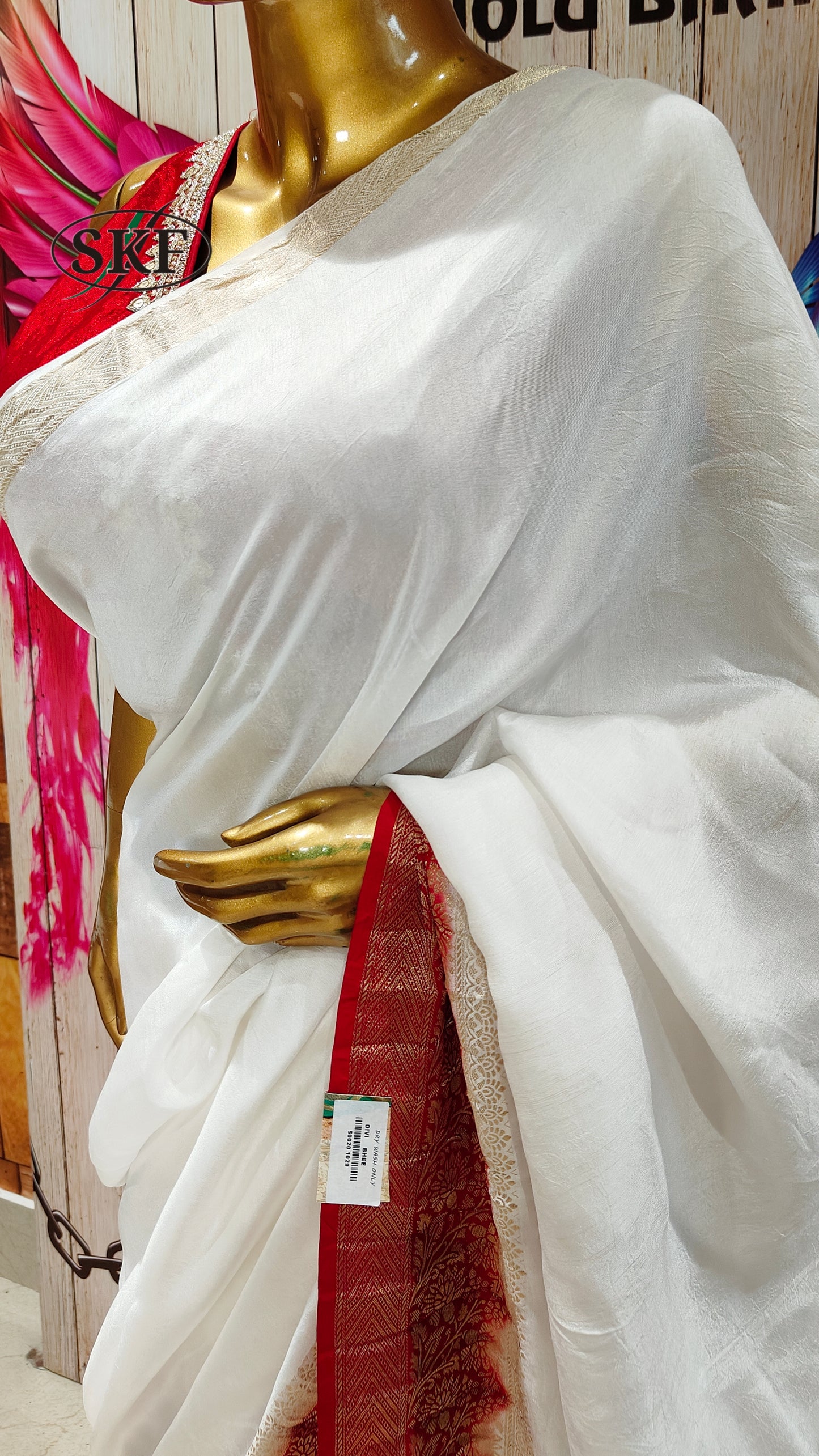 FAGUN SPECIAL SILK RED&WHITE ZARI WEAVING SAREE BY SKFBHOLUBHAI
