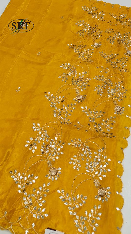 HO SILK GOTTA HAND PEARL WORK YELLOW SAREE BY SKFBHOLUBHAI