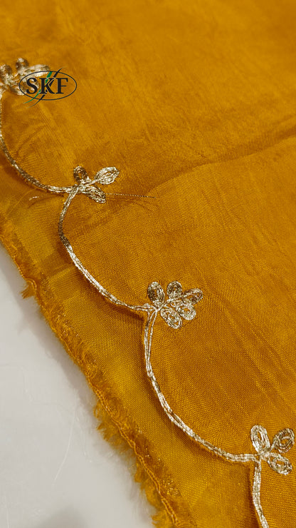HO SILK ZARI HAND BUTTA WORK YELLOW MUSTUERD SAREE BY SKFBHOLUBHAI