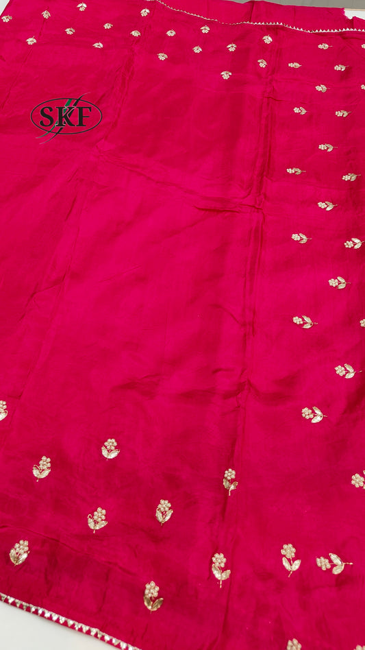 HO SILK GOTTA FLOWER HAND BUTTA BORDER WORK RANI PINK SAREE BY SKFBHOLUBHAI