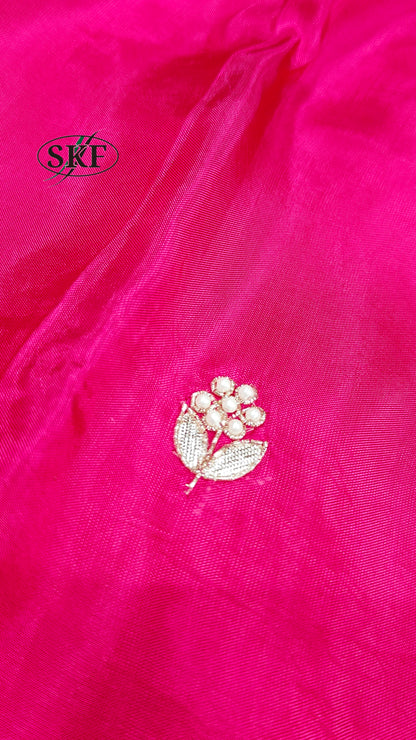 HO SILK GOTTA FLOWER HAND BUTTA BORDER WORK RANI PINK SAREE BY SKFBHOLUBHAI
