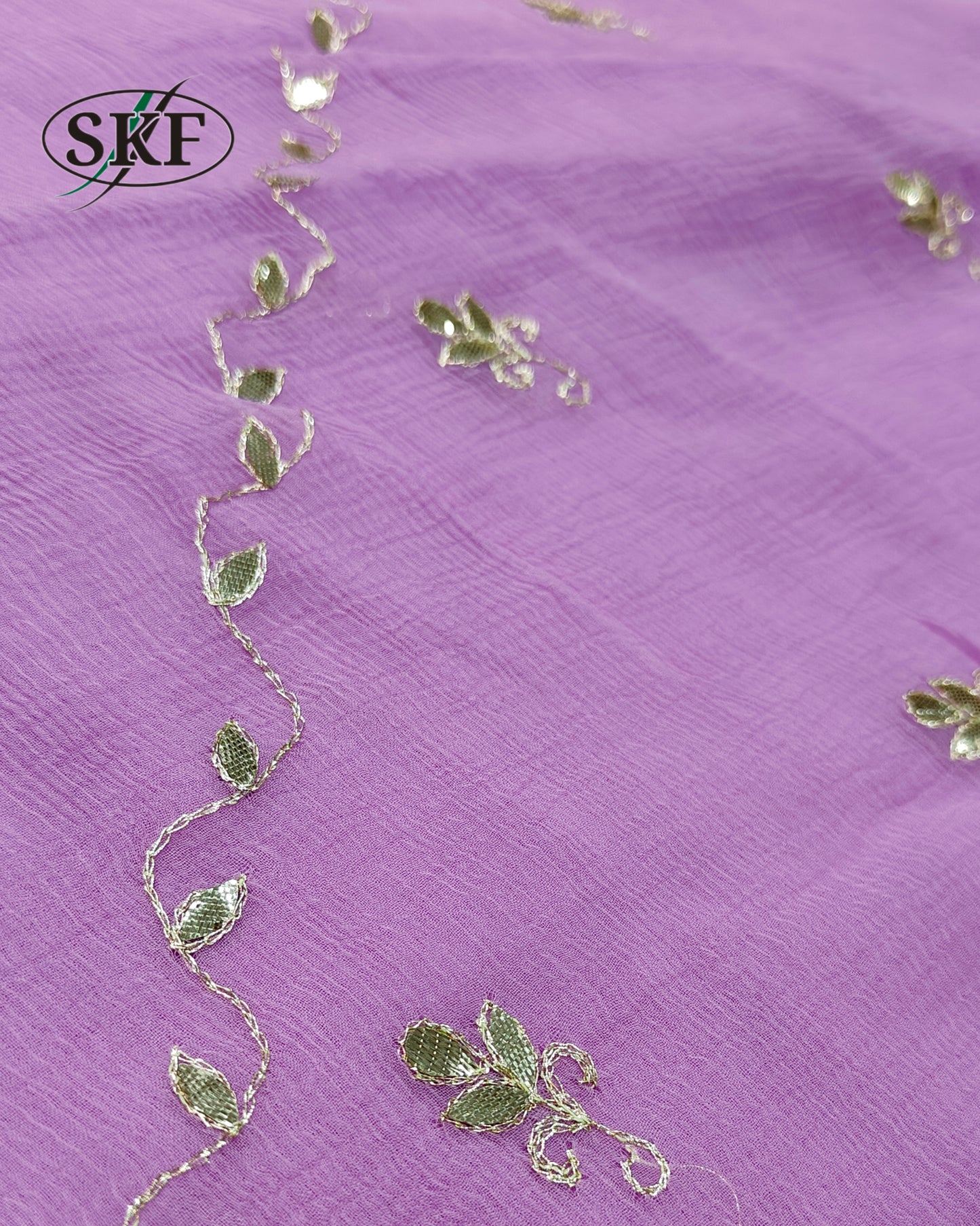 PURE CHIFFON GOTTAPATTI AARI WORK LAVENDER SAREE BY SKFBHOLUBHAI
