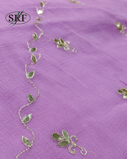 PURE CHIFFON GOTTAPATTI AARI WORK LAVENDER SAREE BY SKFBHOLUBHAI