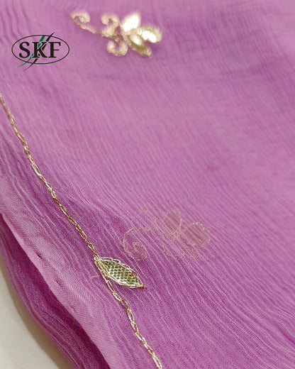 PURE CHIFFON GOTTAPATTI AARI WORK LAVENDER SAREE BY SKFBHOLUBHAI