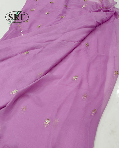 PURE CHIFFON GOTTAPATTI AARI WORK LAVENDER SAREE BY SKFBHOLUBHAI