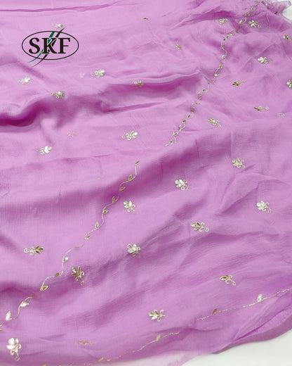 PURE CHIFFON GOTTAPATTI AARI WORK LAVENDER SAREE BY SKFBHOLUBHAI