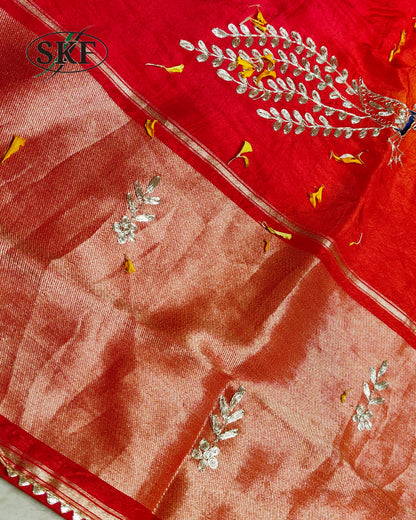 RUSSIAN SILK PEACOCK MOTIF AARI WEAVING WORK SAREE BY SKFBHOLUBHAI