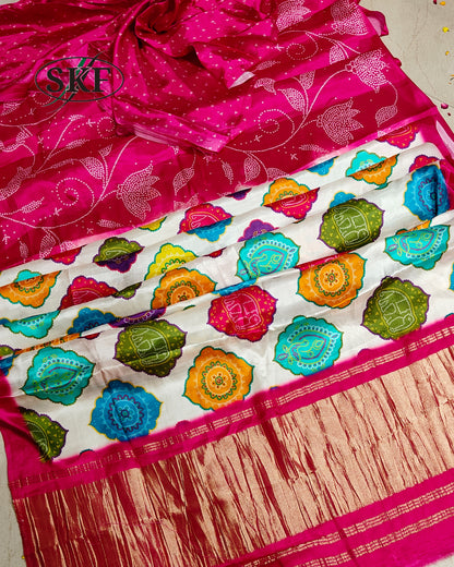 GAJJI SILK PACHRANGA DIGITAL MOTIF FLORAL JAAL PRINT MULTICOLOUR SAREE BY SKFBHOLUBHAI