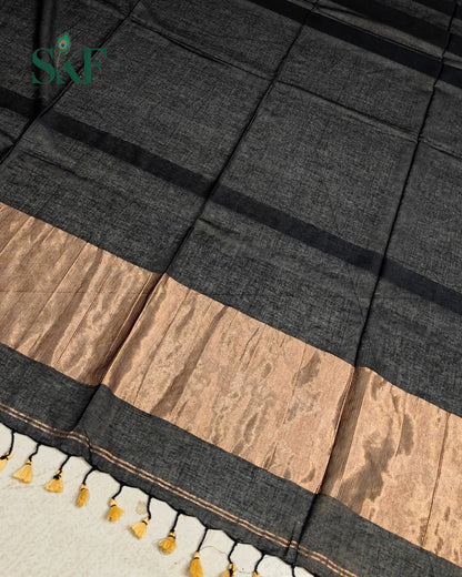 COTTON PLAIN WEAVING PALLU BLACK & BRONZE SAREE BY SKFBHOLUBHAI