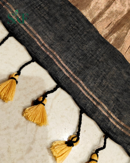 COTTON PLAIN WEAVING PALLU BLACK & BRONZE SAREE BY SKFBHOLUBHAI